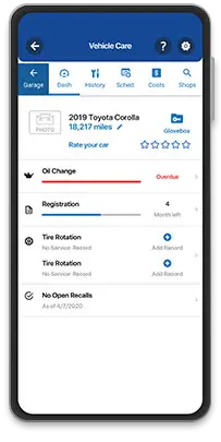 A smartphone using GEICO Mobile's app for vehicle care