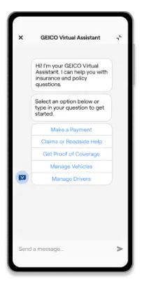 A smartphone using GEICO Mobile's virtual assistant